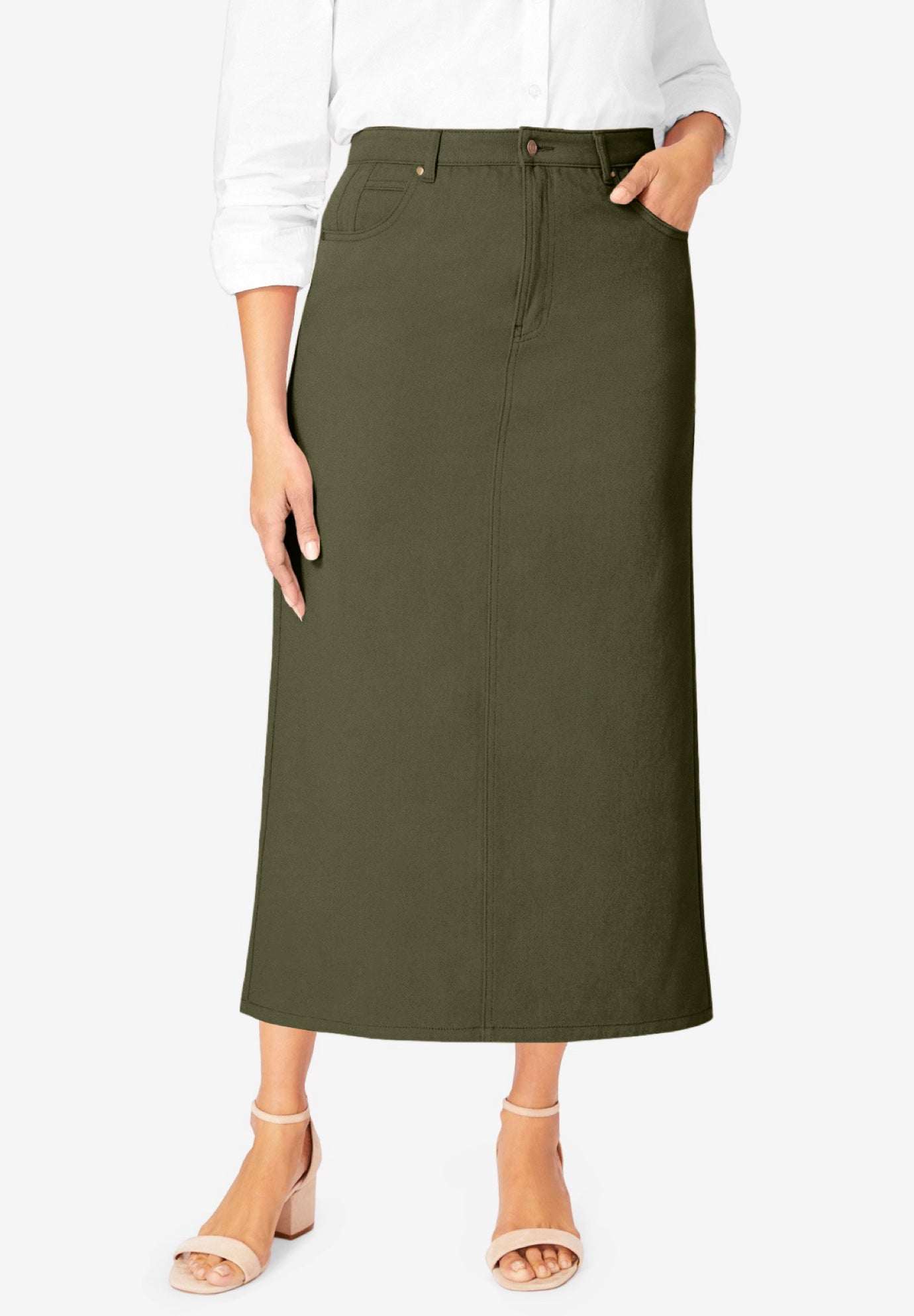Classic Cotton Denim Midi Skirt image number 0