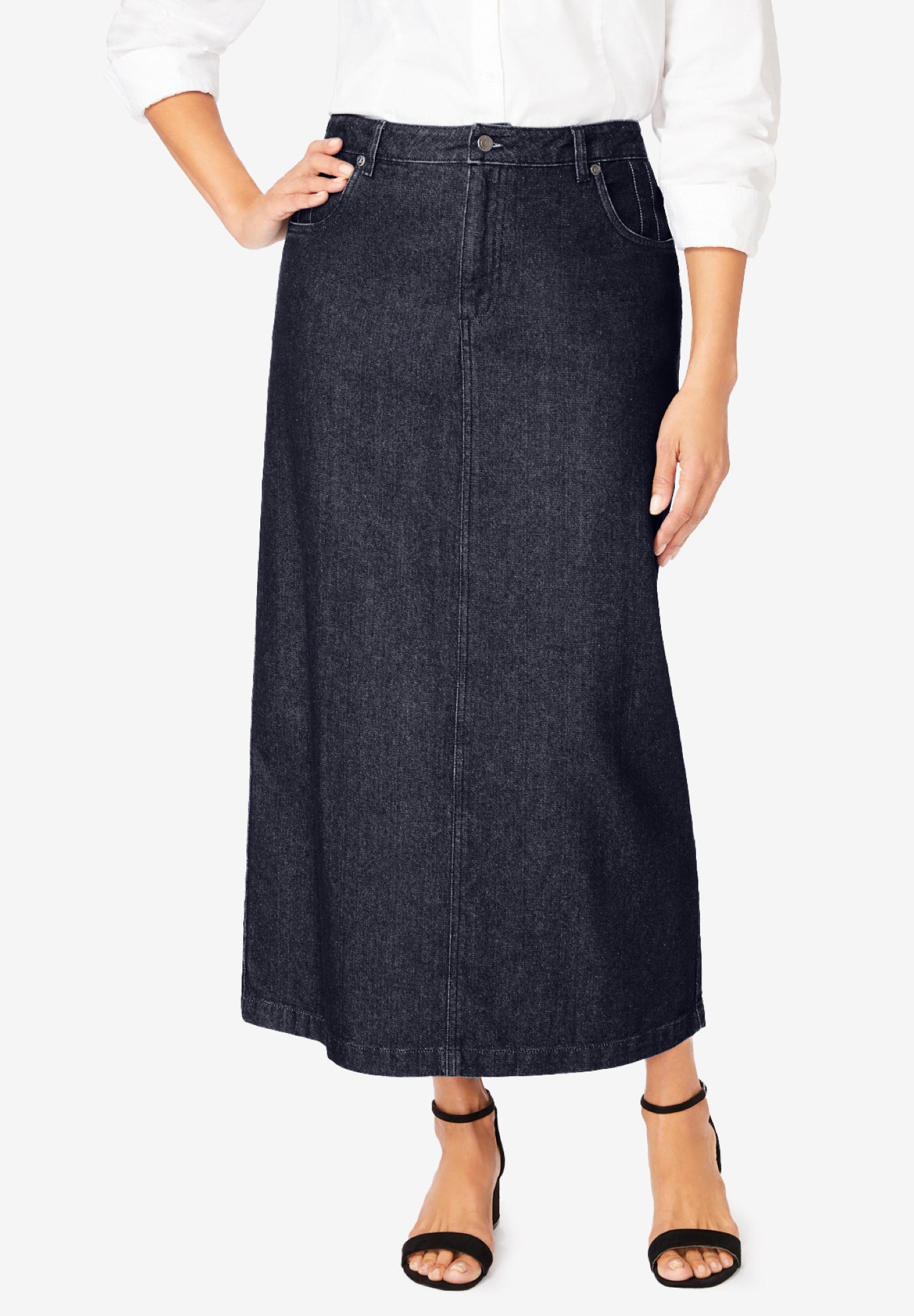 Classic Cotton Denim Midi Skirt image number 0
