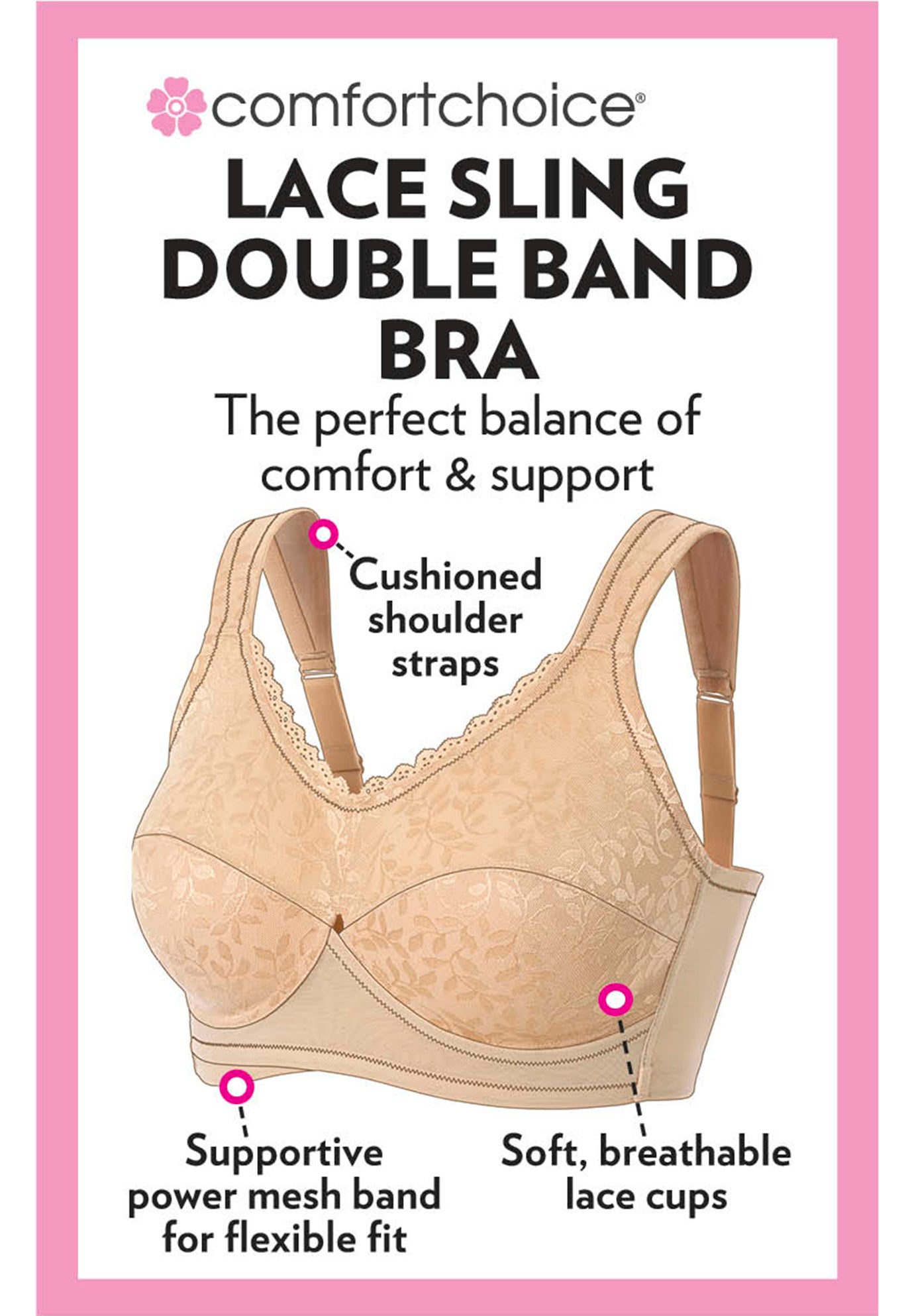 Comfort Choice&reg; Full Coverage Sling Double Band Lace Bra image number 2