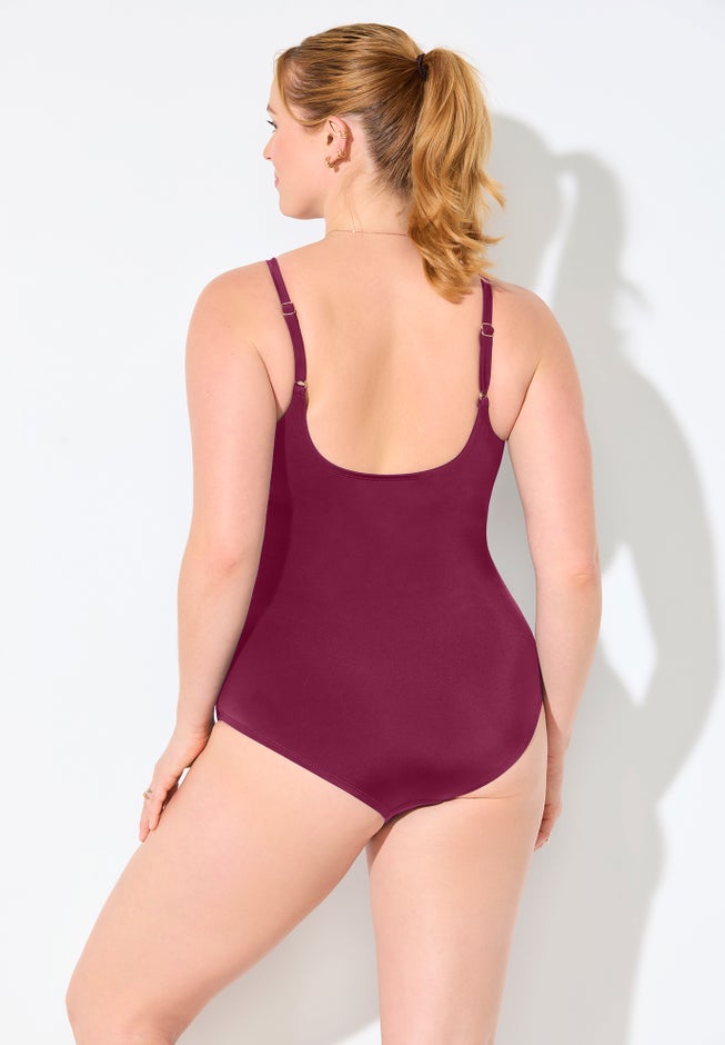 Chlorine Resistant Sarong Front One Piece Swimsuit image number 1