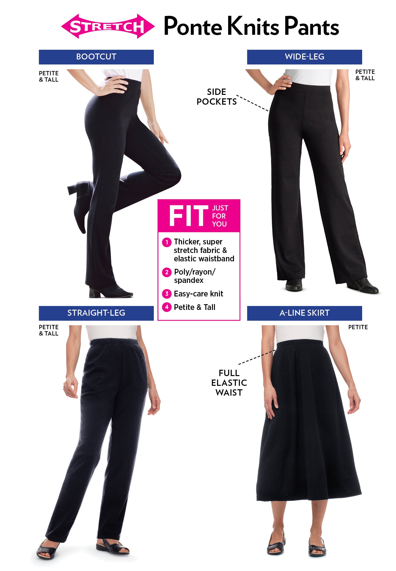 Stretch Ponte Knit Pull-On Wide-Leg Pants image number 3