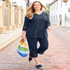 Suprema&reg; 3/4 Sleeve V-Neck Crochet Trim Tee image number null