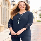 Suprema&reg; 3/4 Sleeve V-Neck Crochet Trim Tee image number null