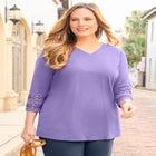 Suprema&reg; 3/4 Sleeve V-Neck Crochet Trim Tee image number null