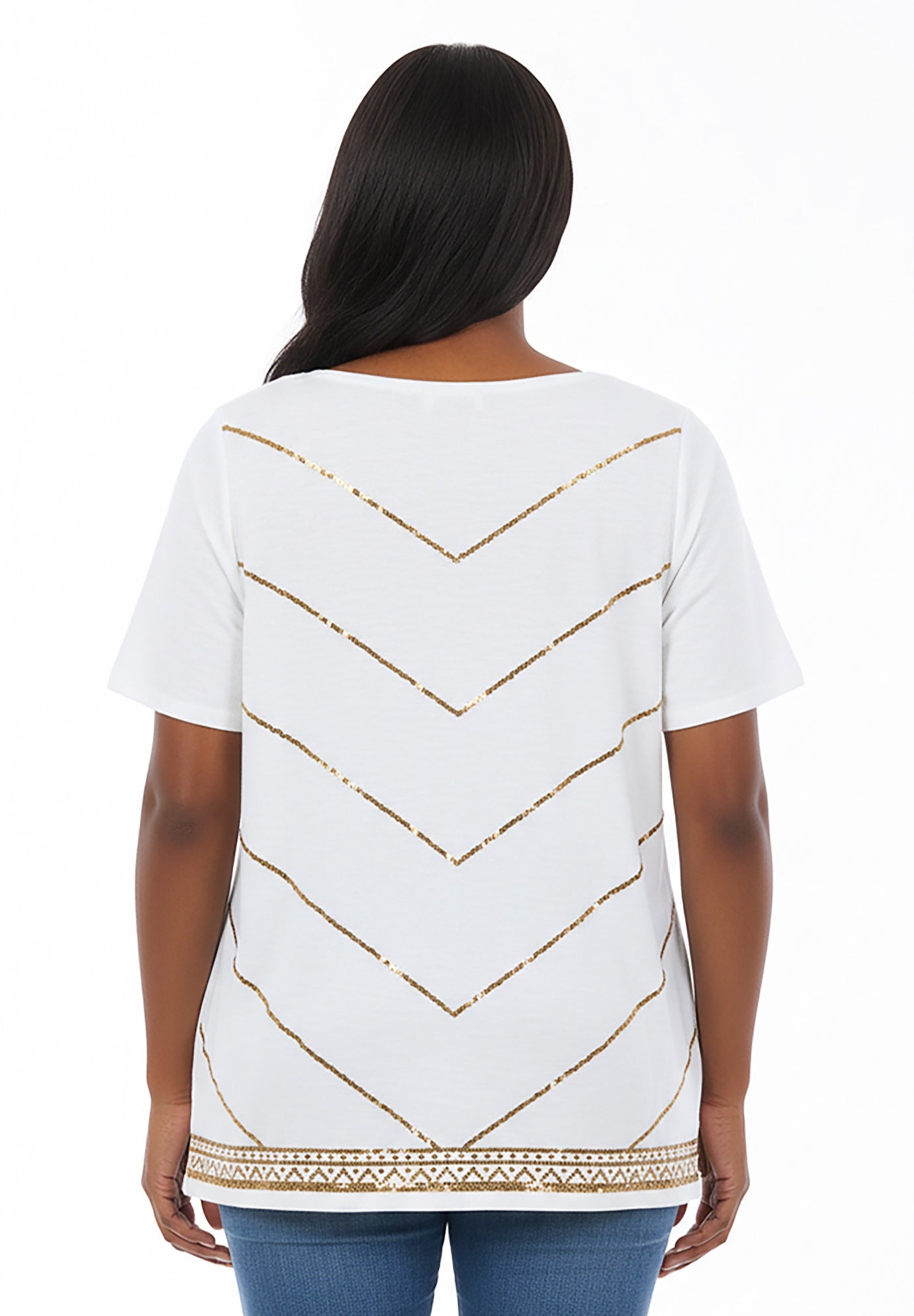 Slub Knit V-Neck Sequin Tee image number 1