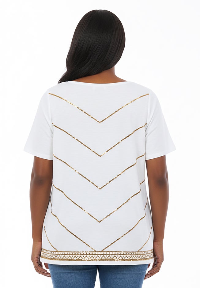 Slub Knit V-Neck Sequin Tee image number 1