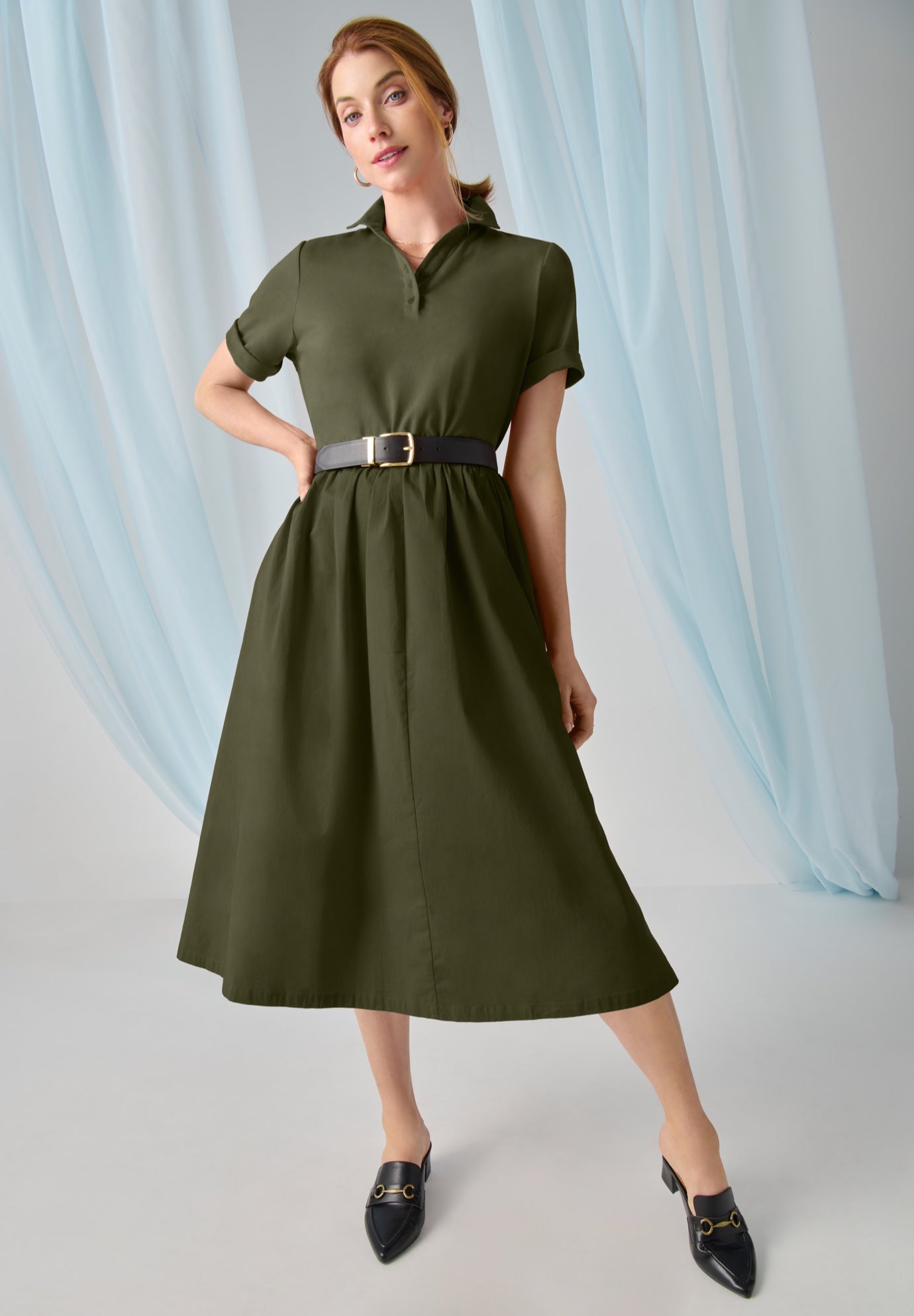 Mixed Media Poplin Shirt Dress image number 0