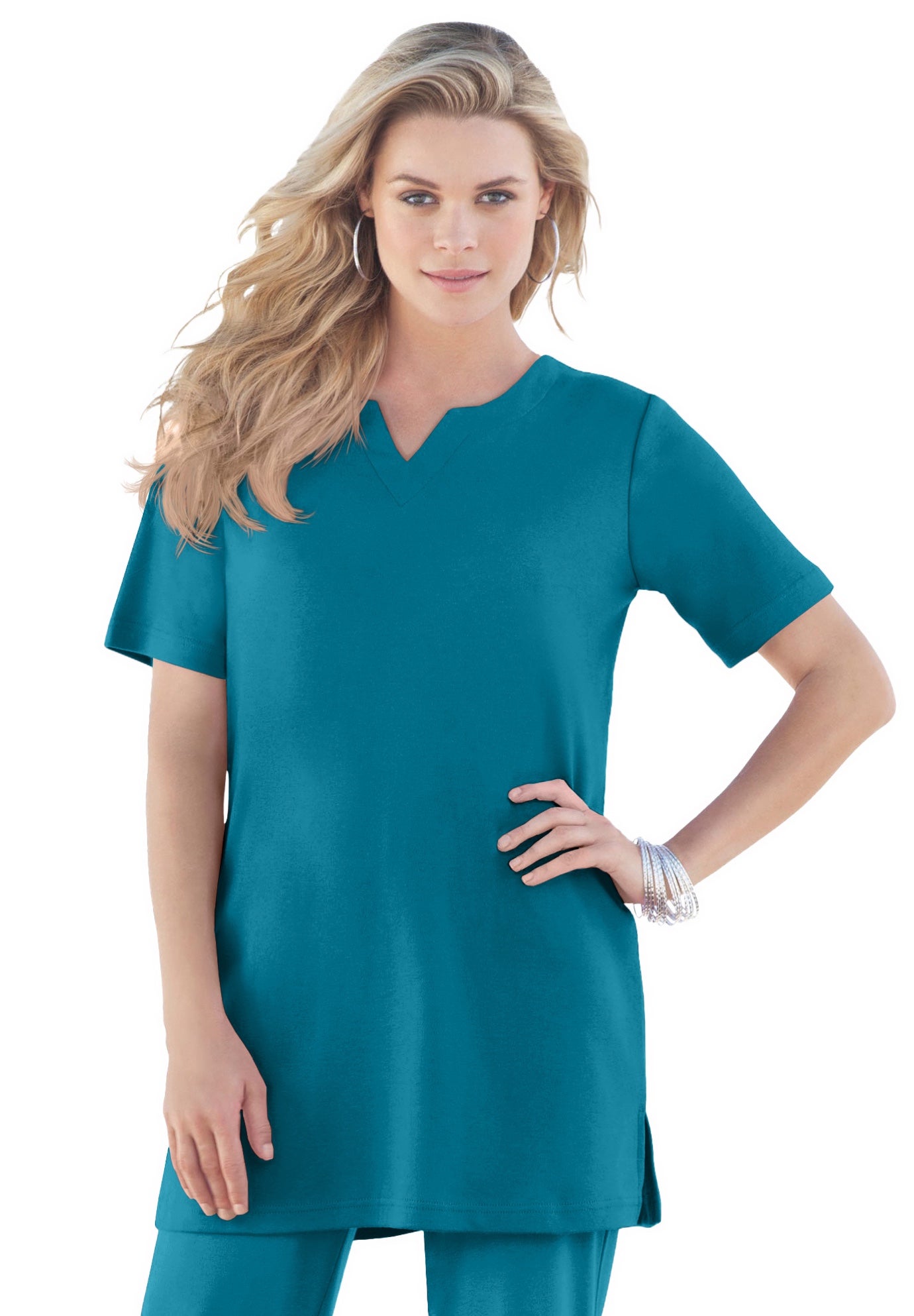Plus Size Soft Knit Tunic with Notch Neckline image number 0