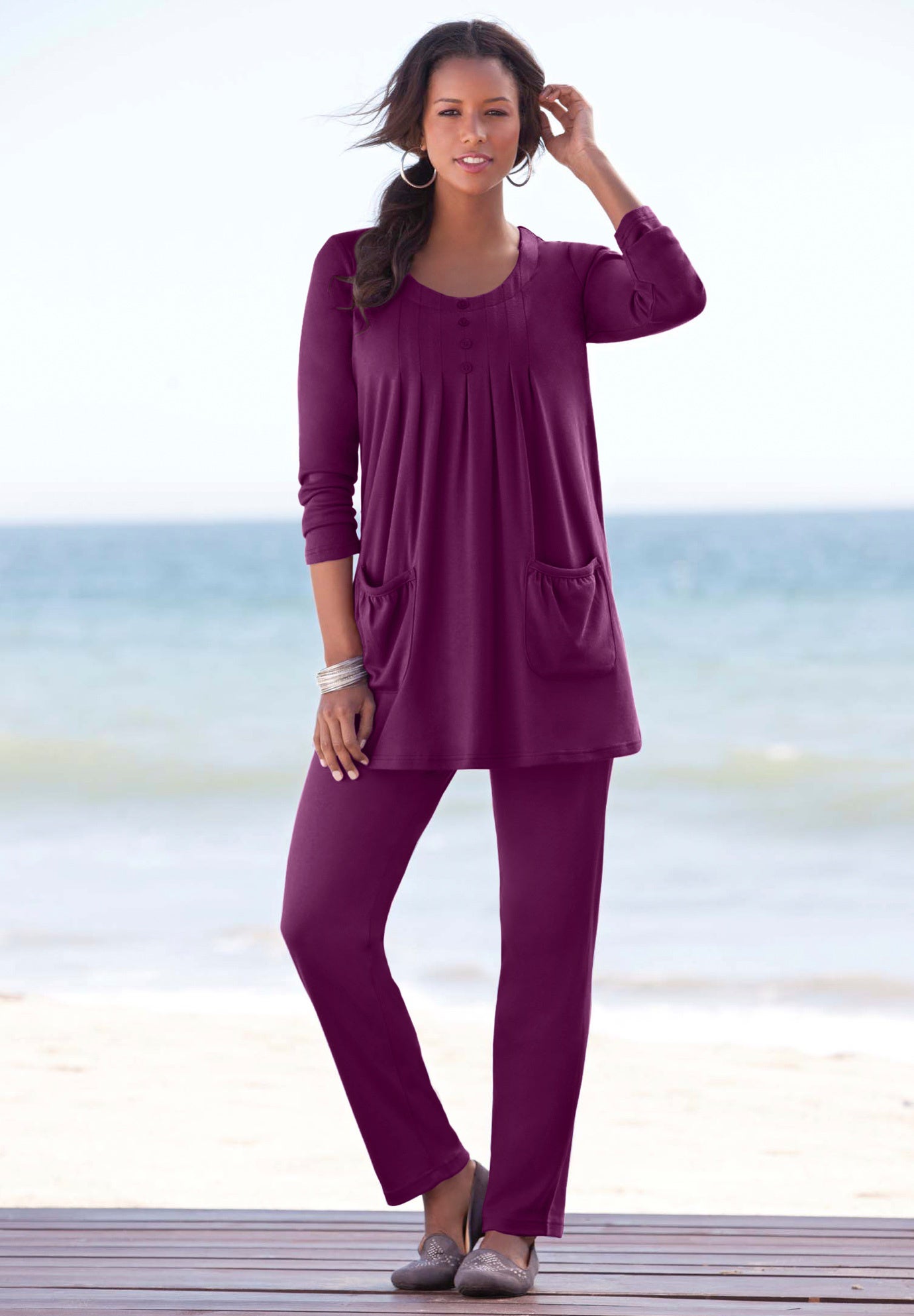 Plus Size Straight Leg Soft Knit Pull On Pant image number 5