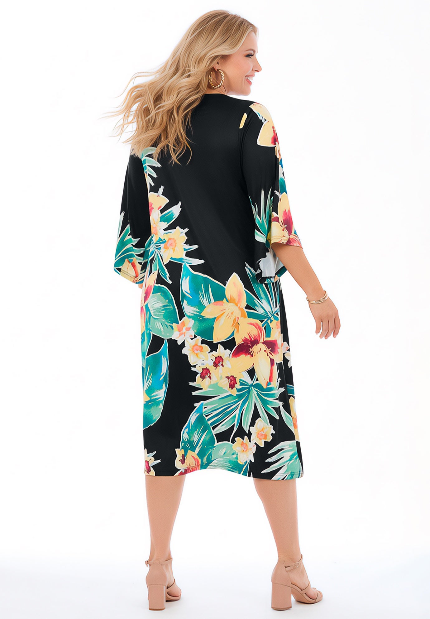 Angel Sleeve V-Neck Shift Dress image number 1