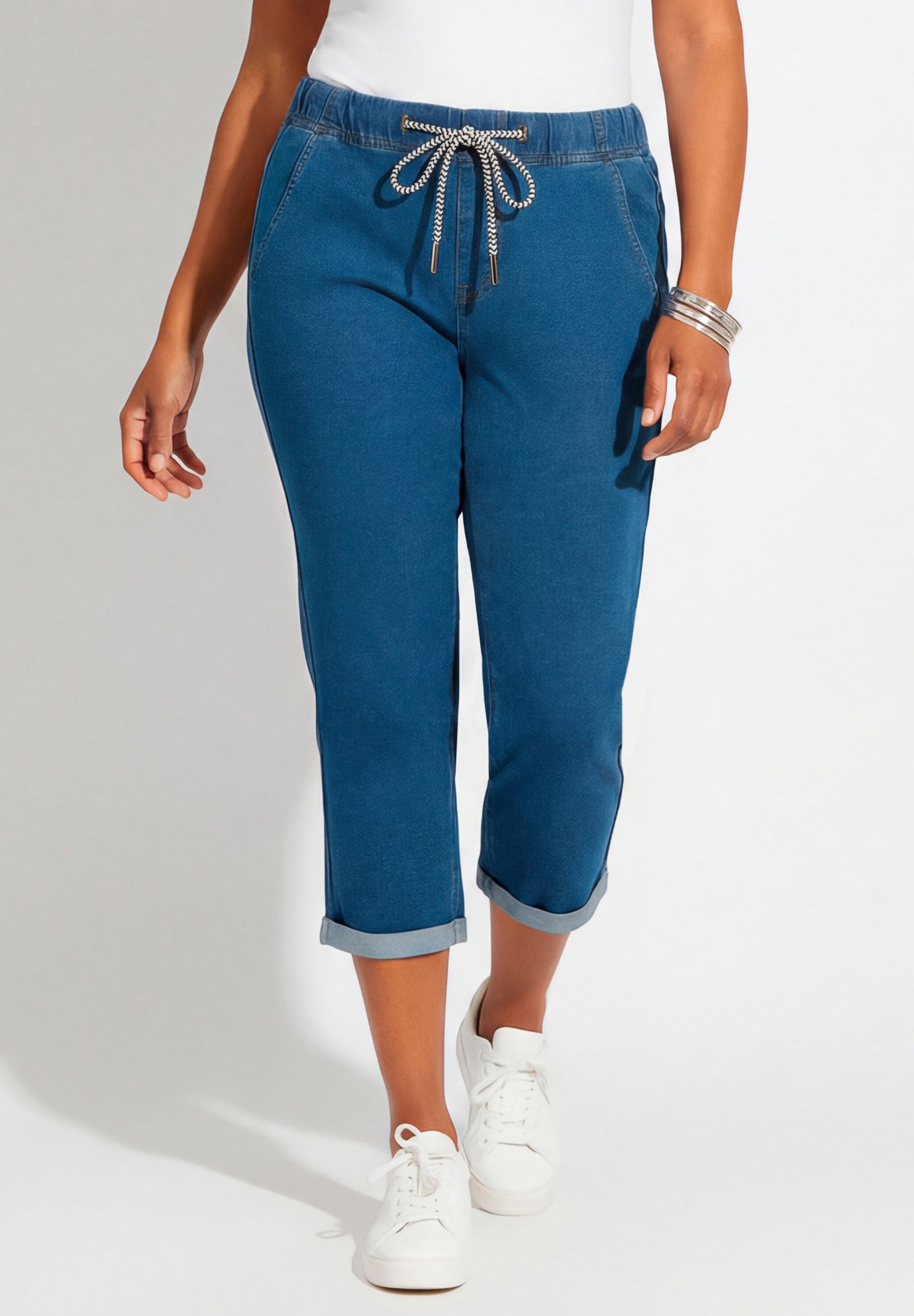Relaxed Rolled Knit Jean Capri image number 0