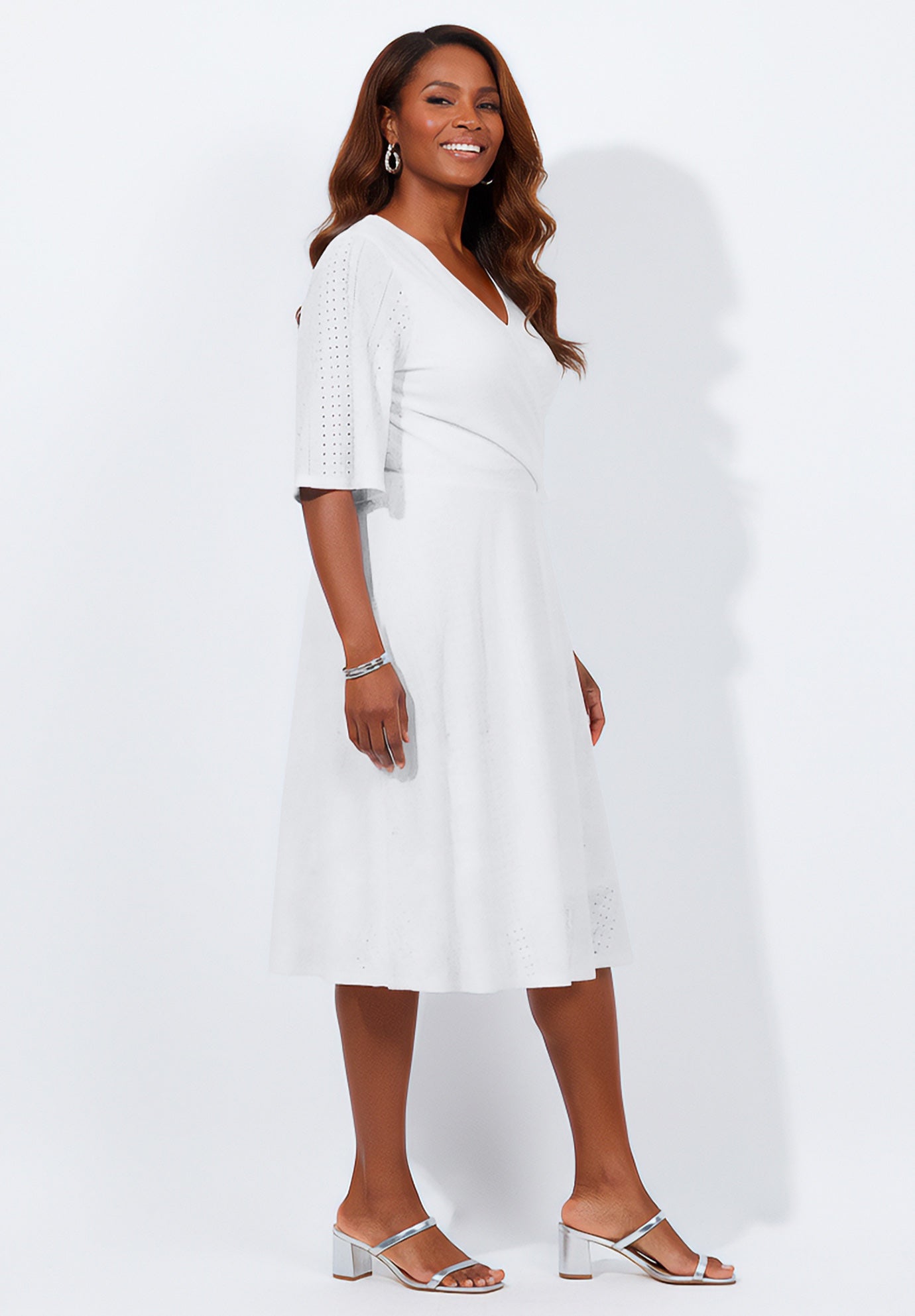 Eyelet Fit & Flare Faux Wrap Dress image number 2