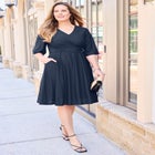 Eyelet Fit & Flare Faux Wrap Dress image number null
