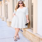 Eyelet Fit & Flare Faux Wrap Dress image number null