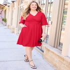 Eyelet Fit & Flare Faux Wrap Dress image number null