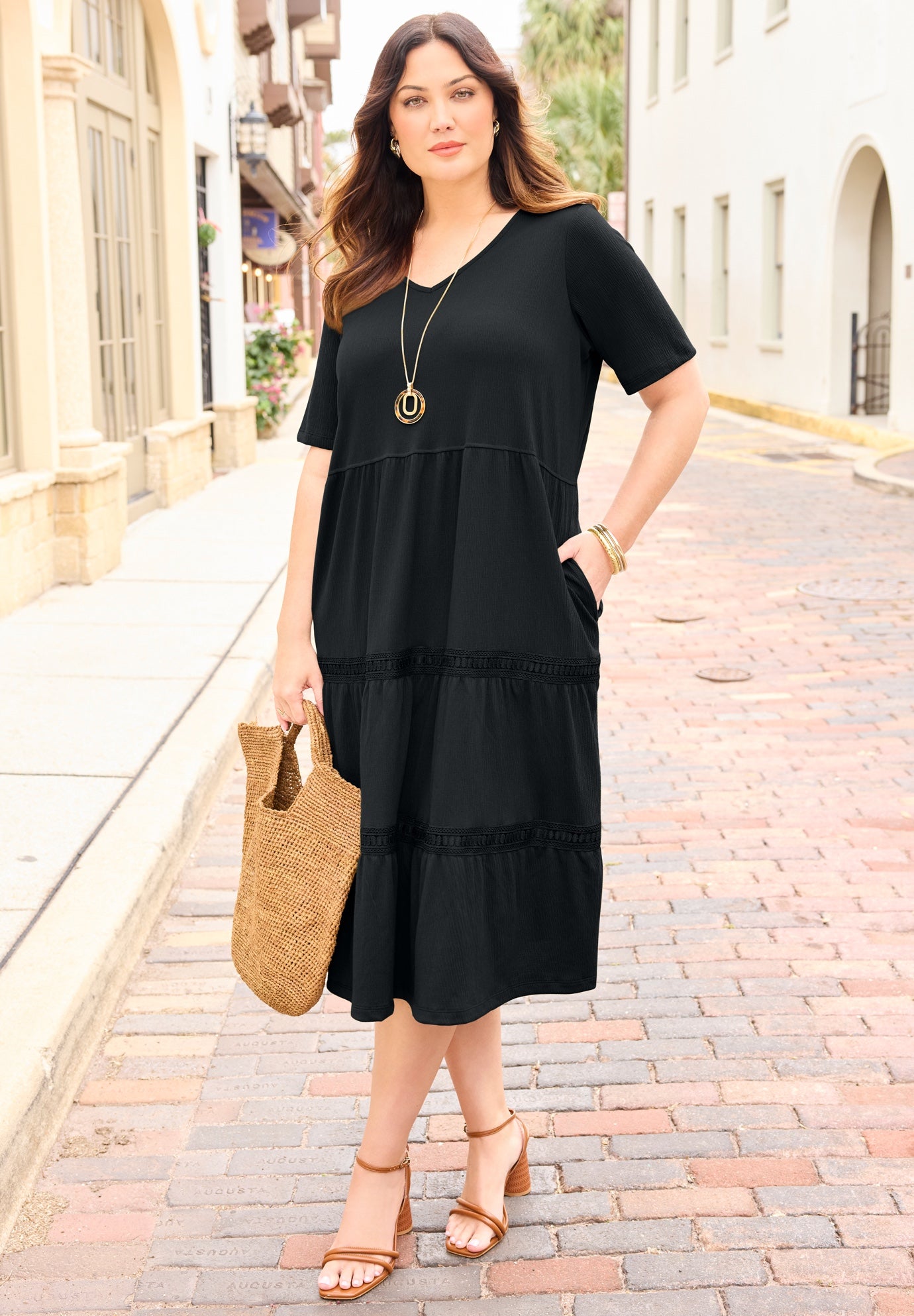 Gauze Crochet Tiered Dress image number 0