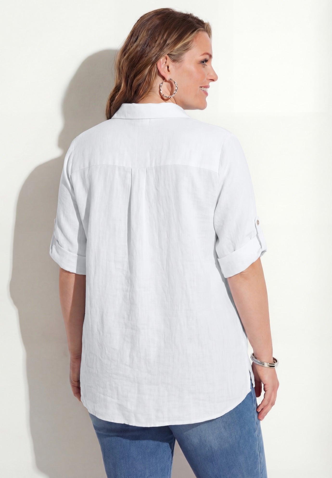 Linen Blend Roll-Cuff Camp Shirt image number 1