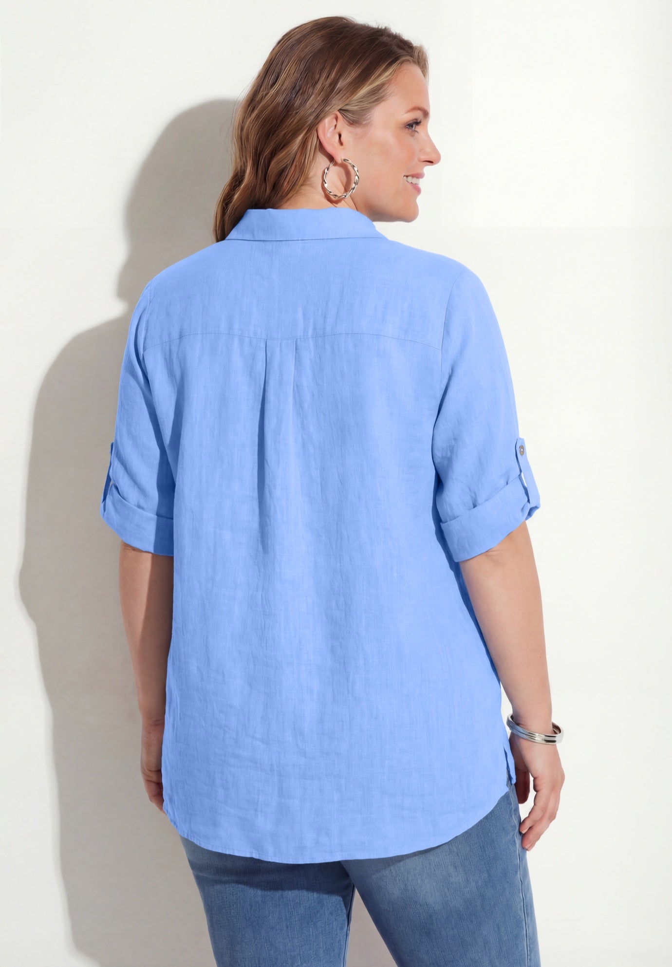 Linen Blend Roll-Cuff Camp Shirt image number 1