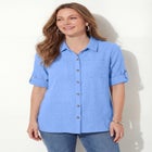 Linen Blend Roll-Cuff Camp Shirt image number null