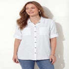Linen Blend Roll-Cuff Camp Shirt image number null
