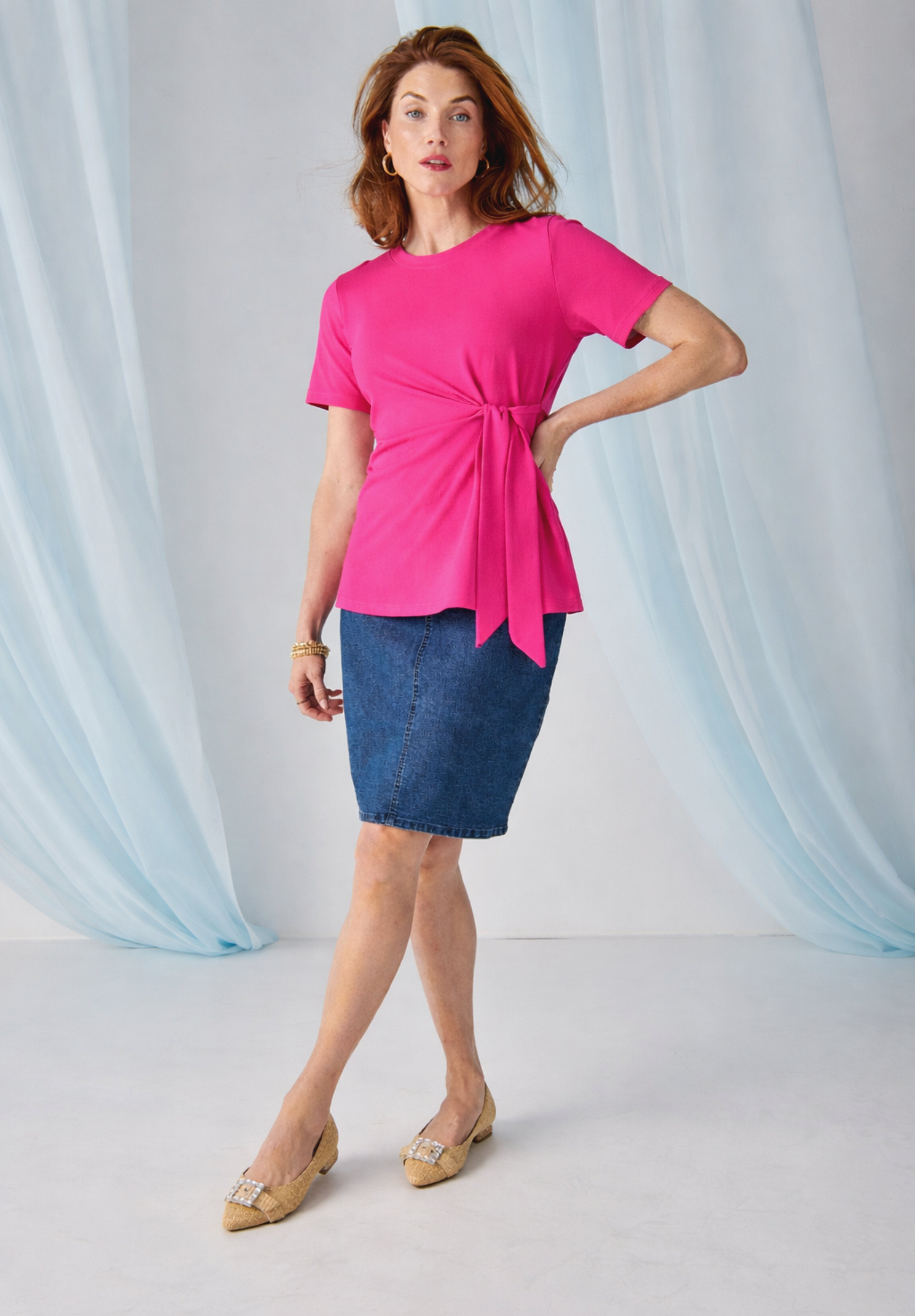 Tie-Front Short Sleeve Knit Tee image number 0