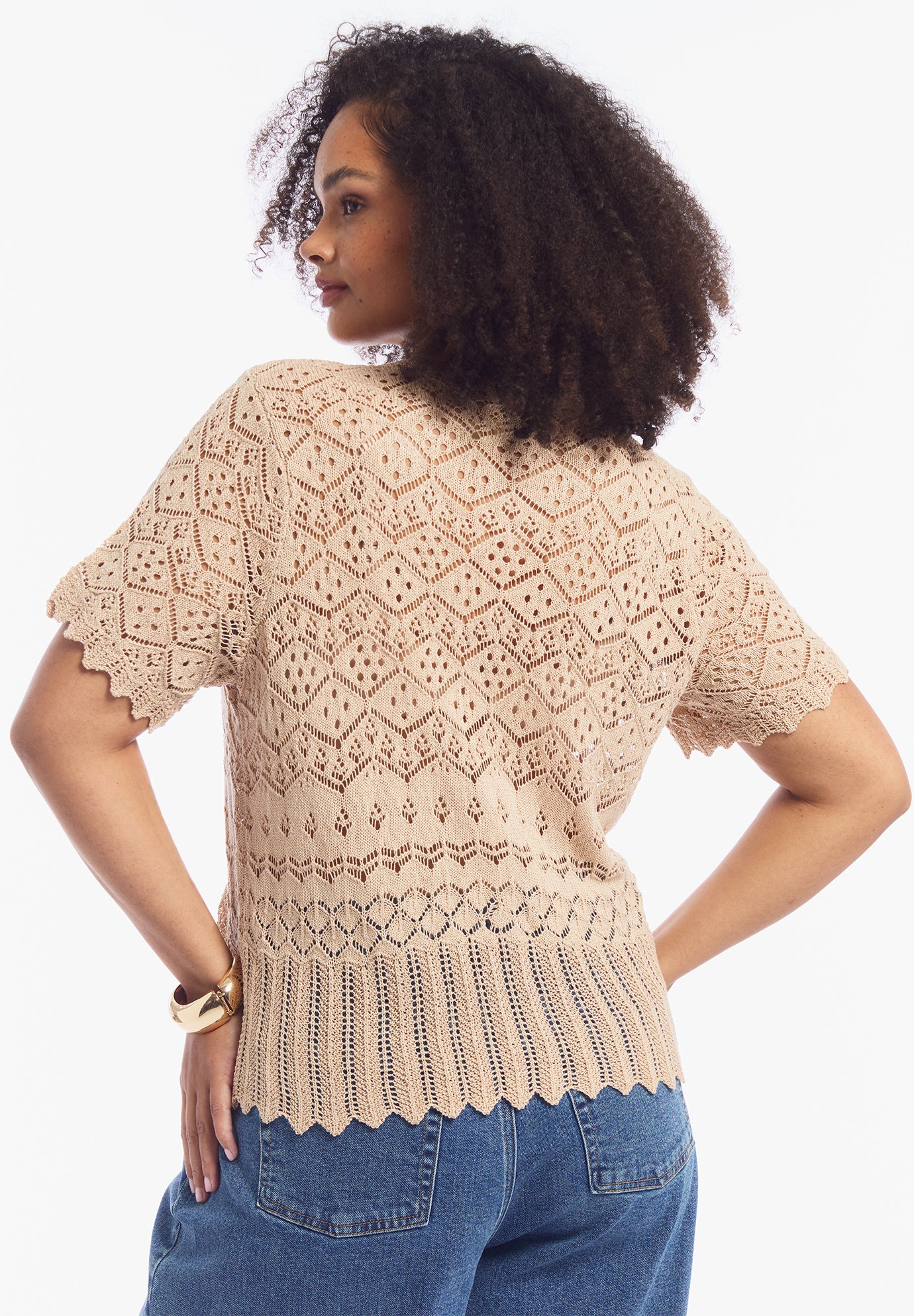 Short Sleeve Pointelle Cardigan image number 2