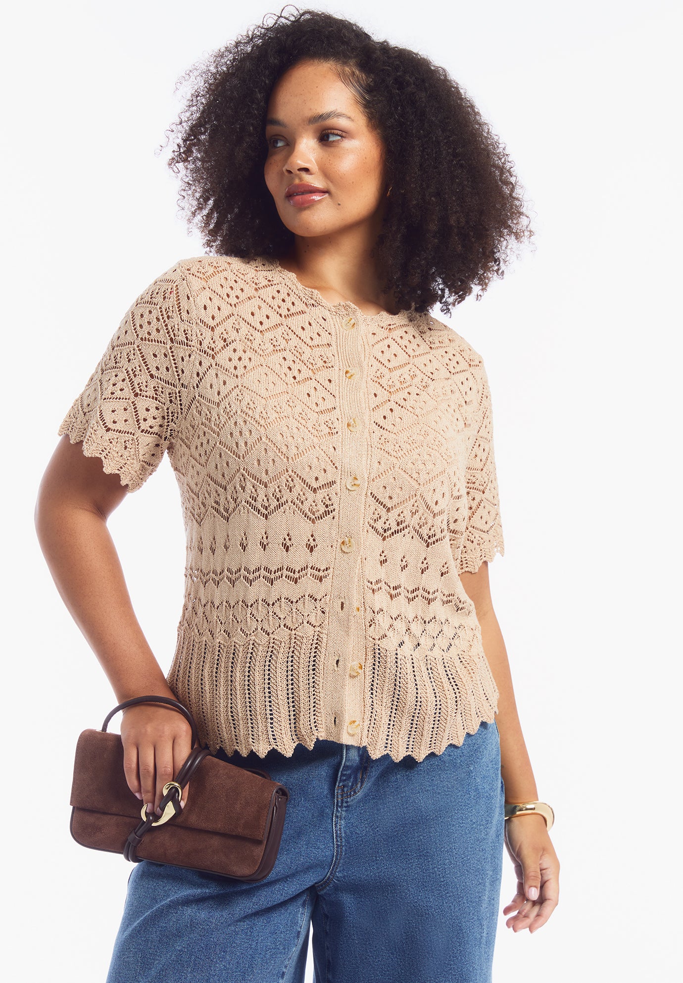 Short Sleeve Pointelle Cardigan image number 3