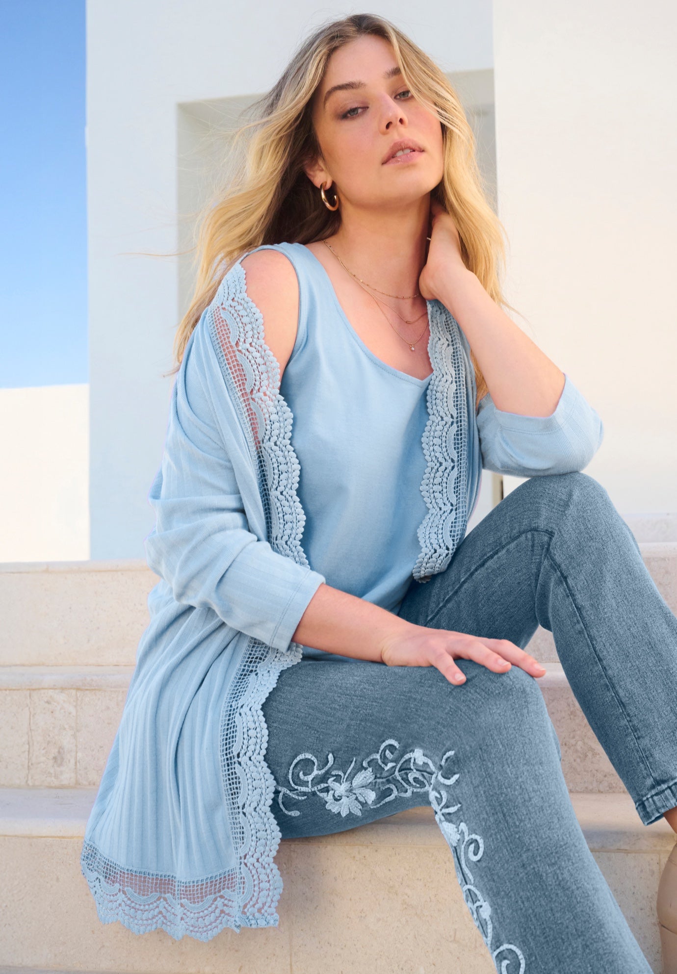 Crochet Trim Pointelle Cardigan image number 0