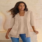 Crochet Trim Pointelle Cardigan image number null