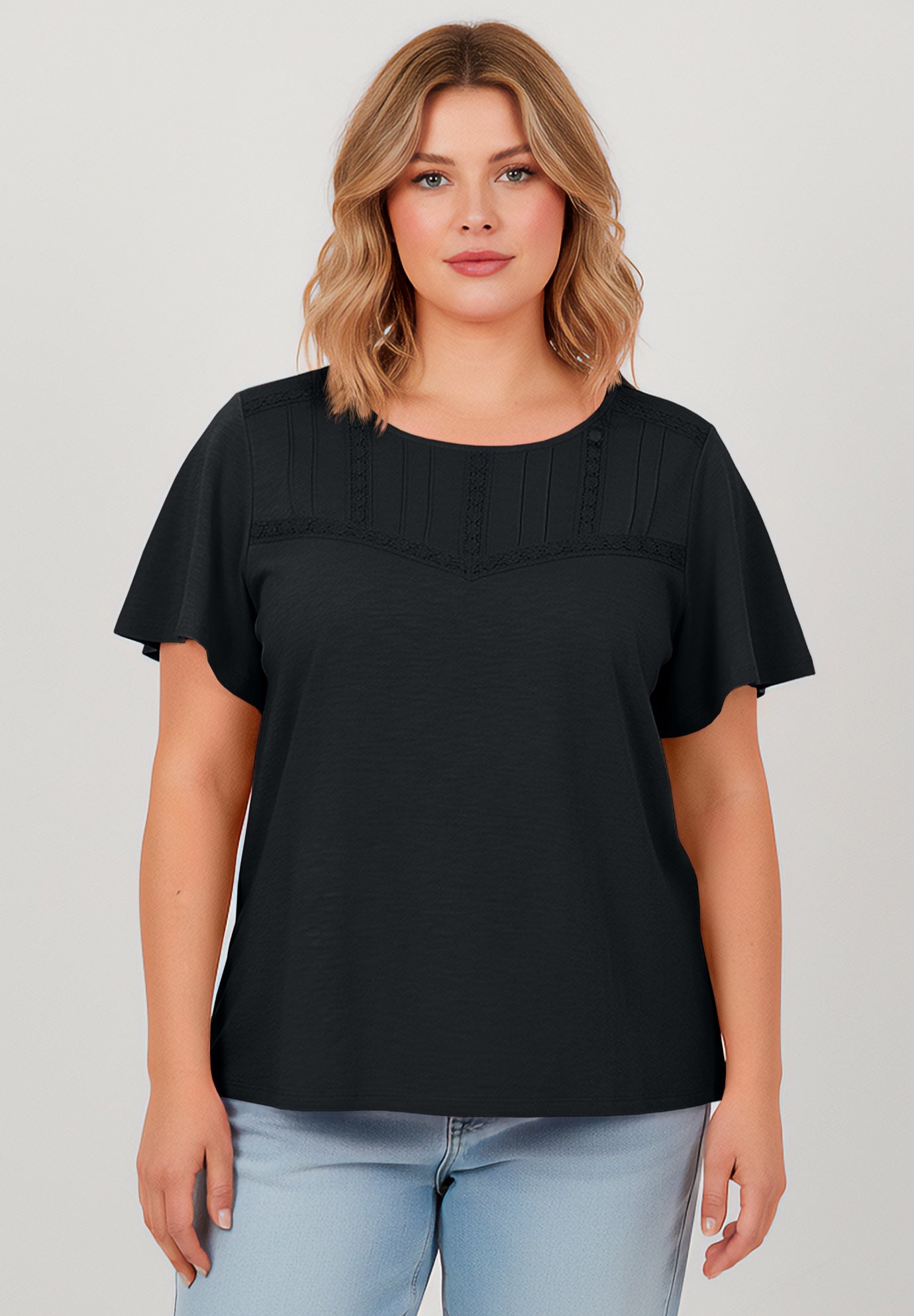 Slub Lace Yoke Tee image number 0