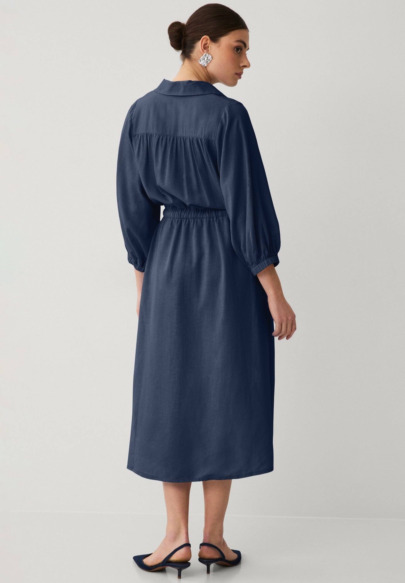 Linen Blend Tie Waist Midi Dress image number 1