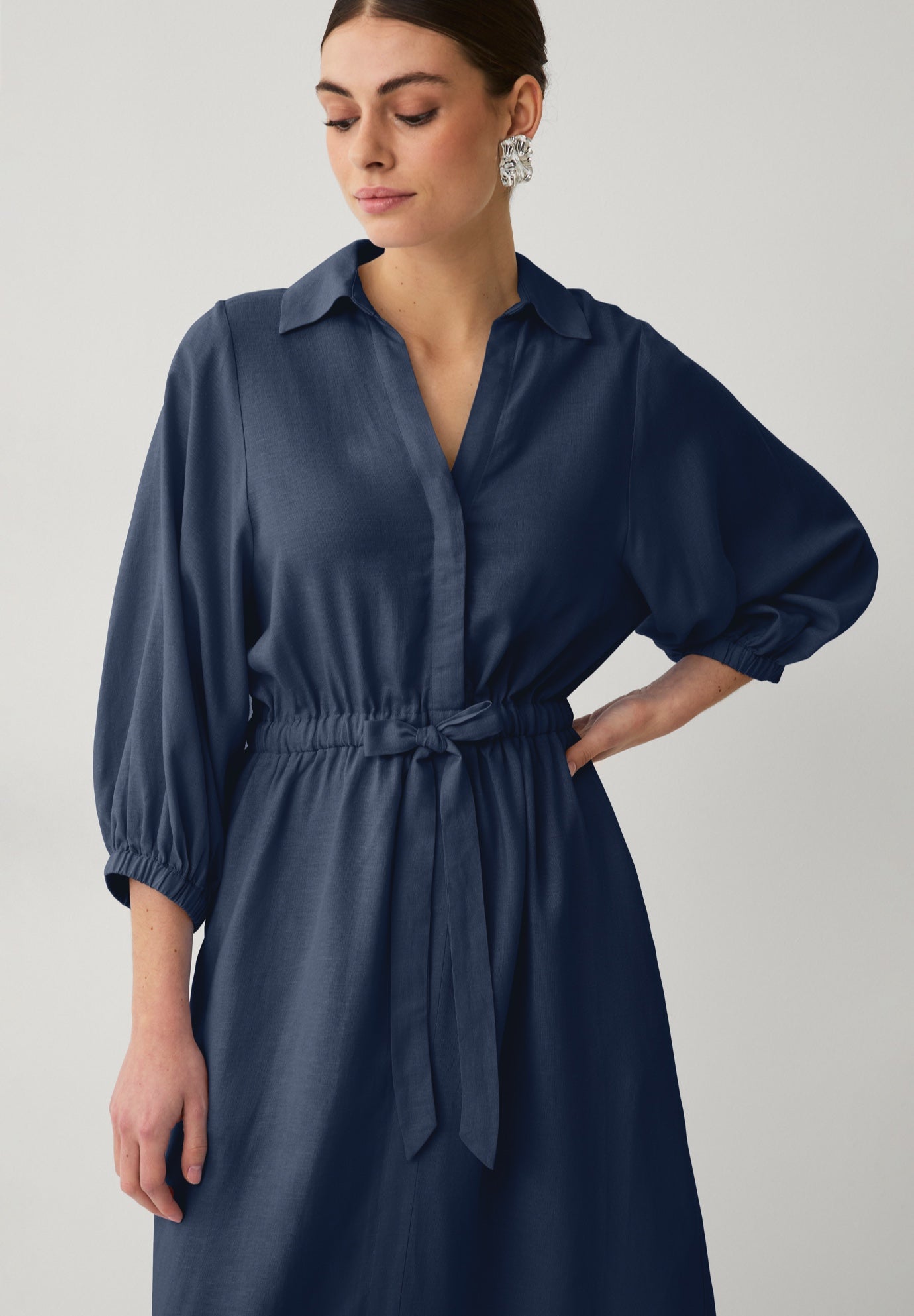 Linen Blend Tie Waist Midi Dress image number 2