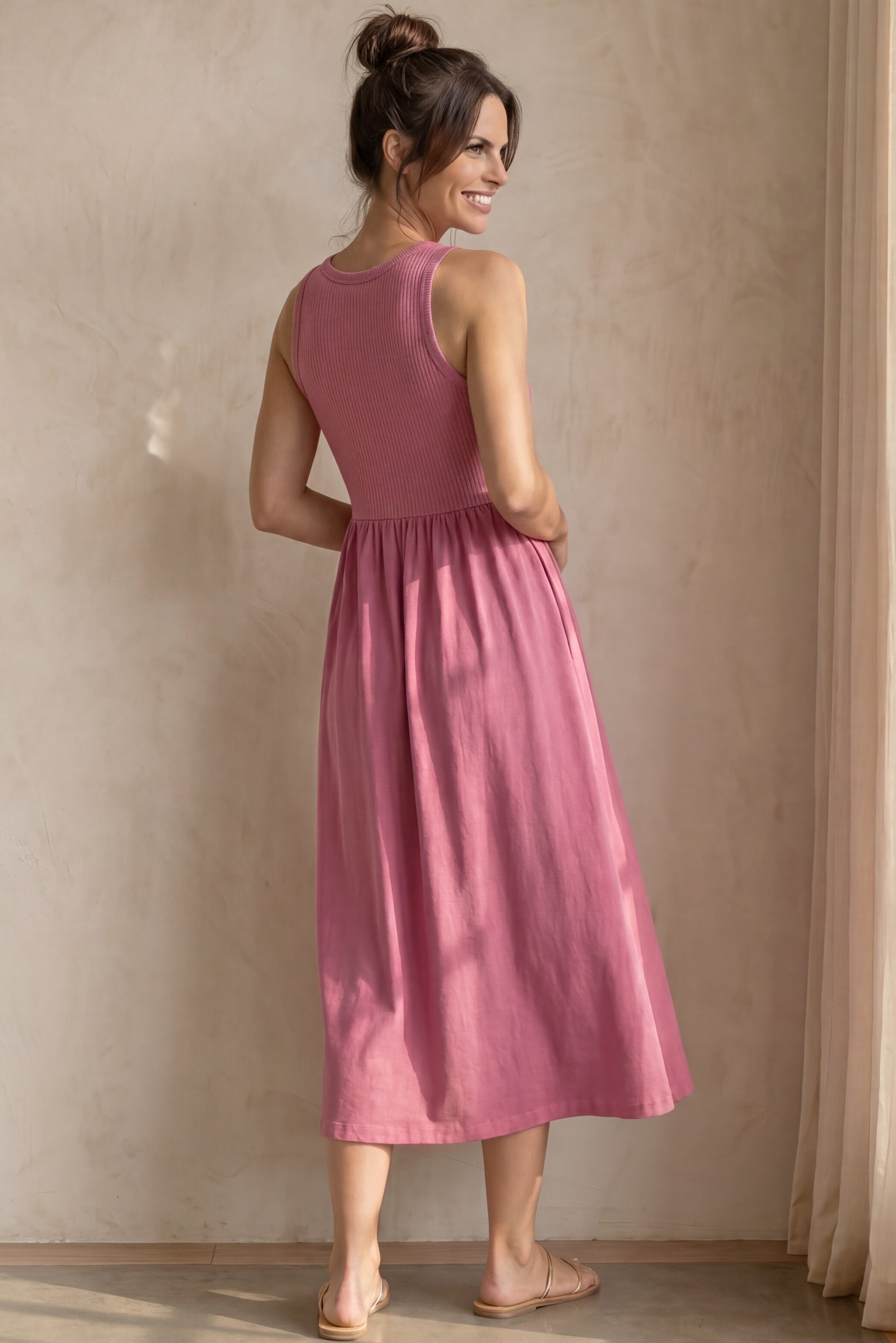 Ribbed Bodice Knit Empire Midi Dress image number 1