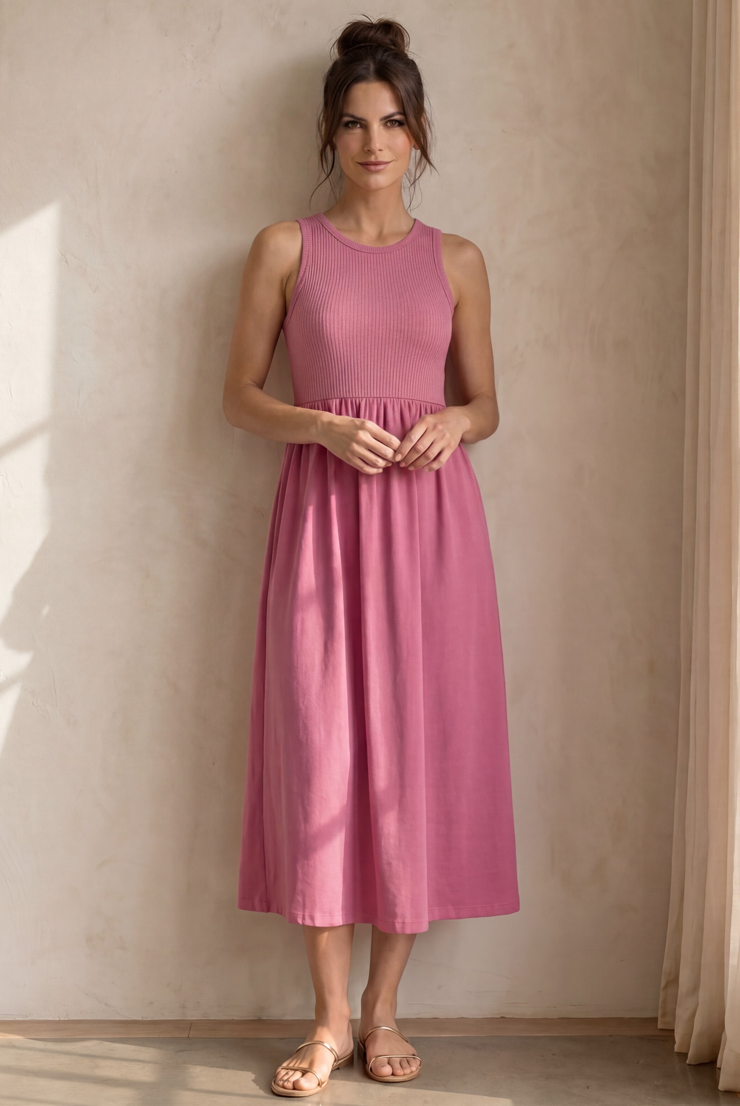 Ribbed Bodice Knit Empire Midi Dress image number 0