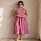 Ribbed Bodice Knit Empire Midi Dress image number null
