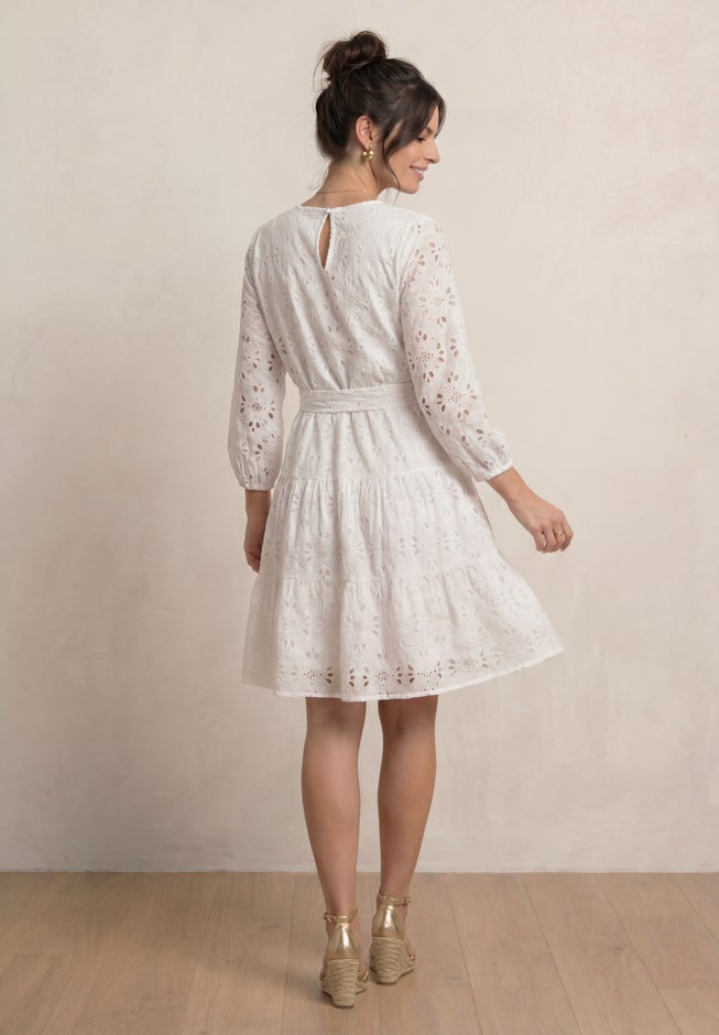 Tiered Eyelet Tie Waist Dress image number 1