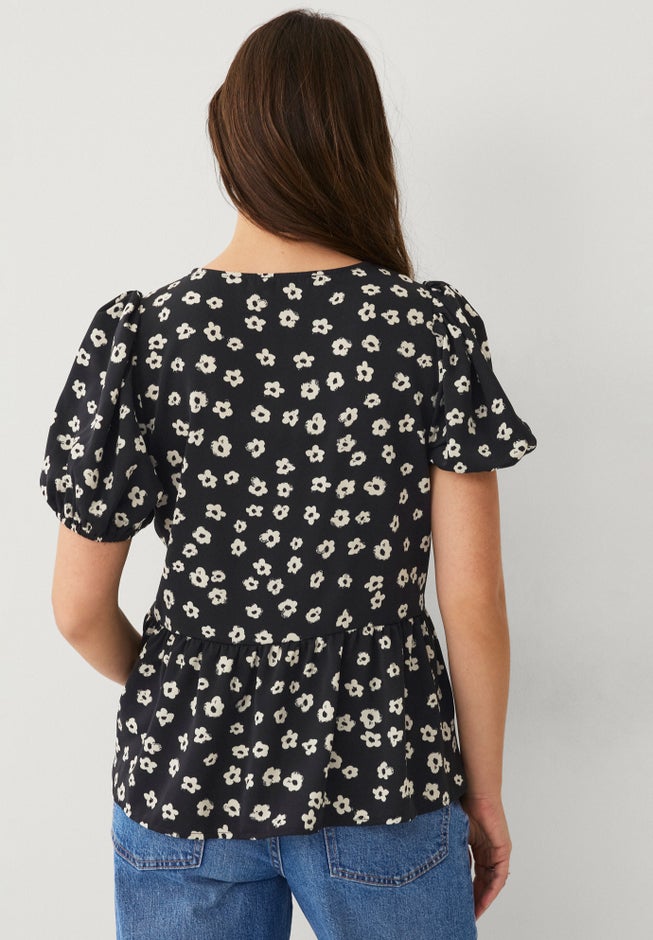 Puff Sleeve Peplum Hem Blouse image number 1