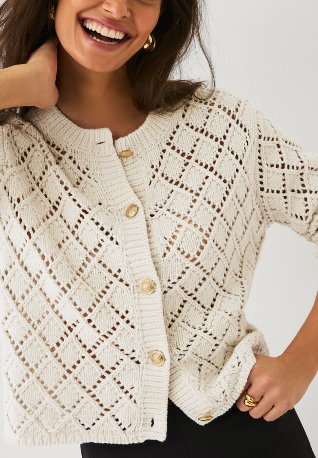 Open Work Button Front Cardigan image number 2