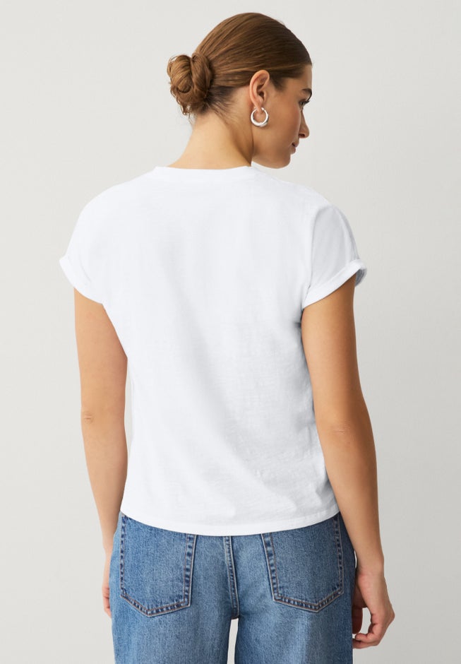 Cotton Jersey Slub Crew Neck Tee With Rolled Cuffs image number 1