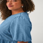 Lightweight Denim Short Sleeve Tiered Midi Dress image number null
