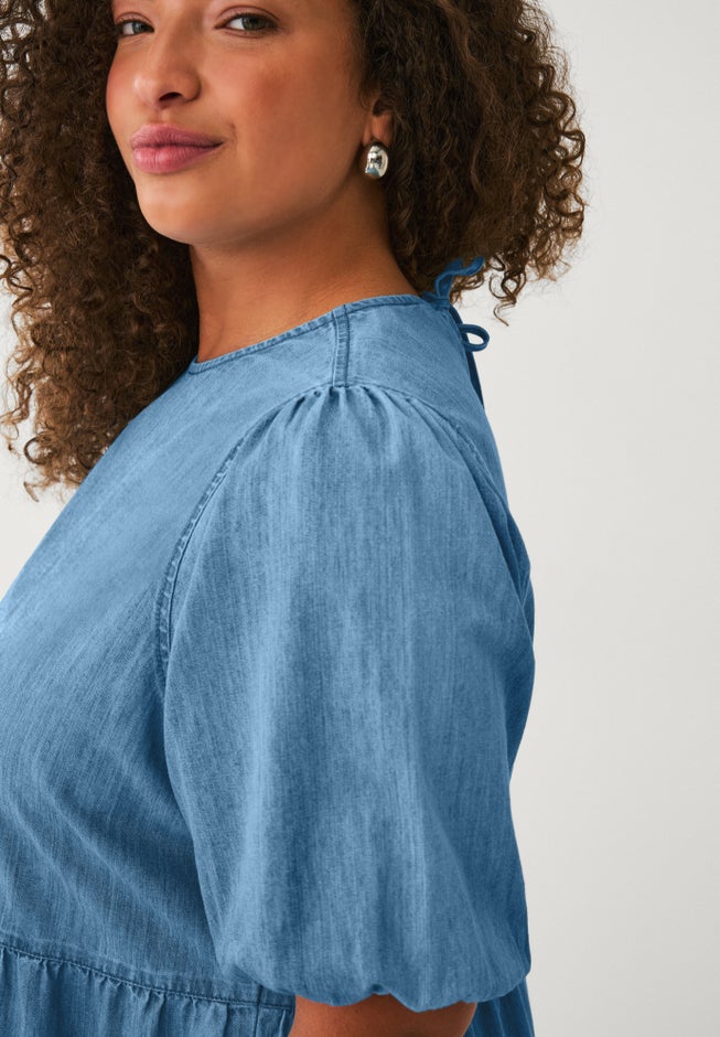 lightweight denim midi dress Buy Mid Blue Lightweight TENCEL Denim Beach Midi Kaftan Dress from Next USA