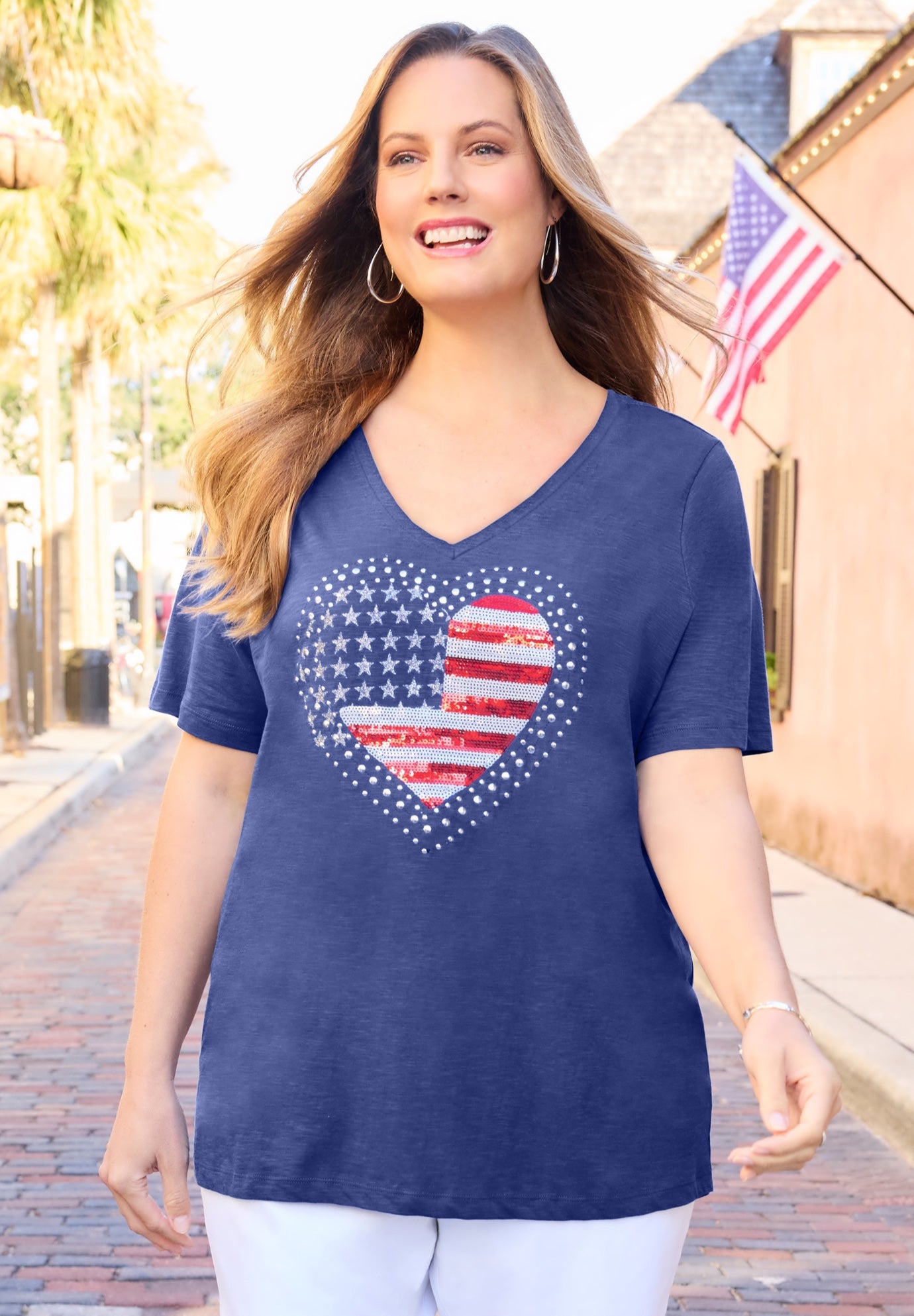 Slub Knit V-Neck Americana Tee image number 0