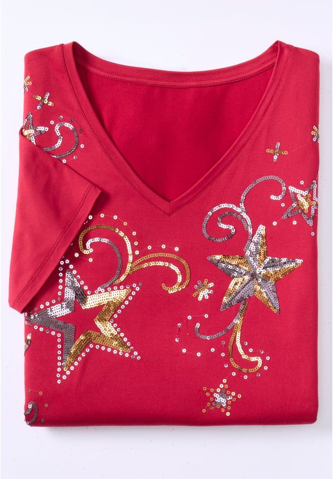 Slub Knit V-Neck Americana Tee image number 2