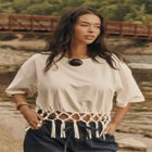 Fringe Trim Cropped Crewneck Tee image number 0