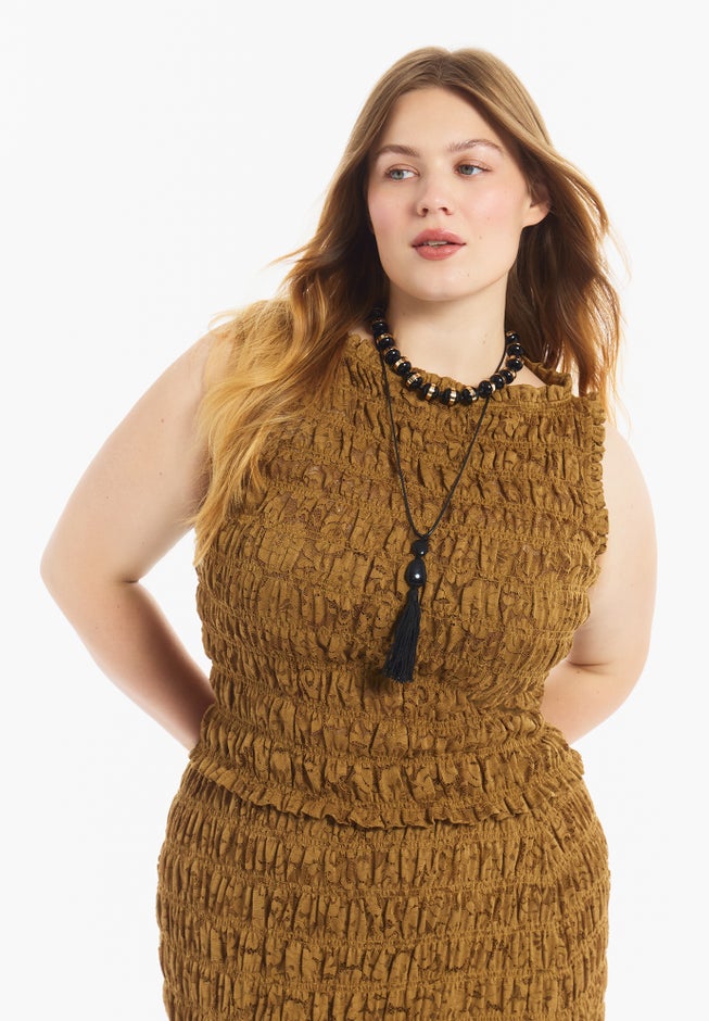 Sleeveless Smocked Lace Knit Top image number 4
