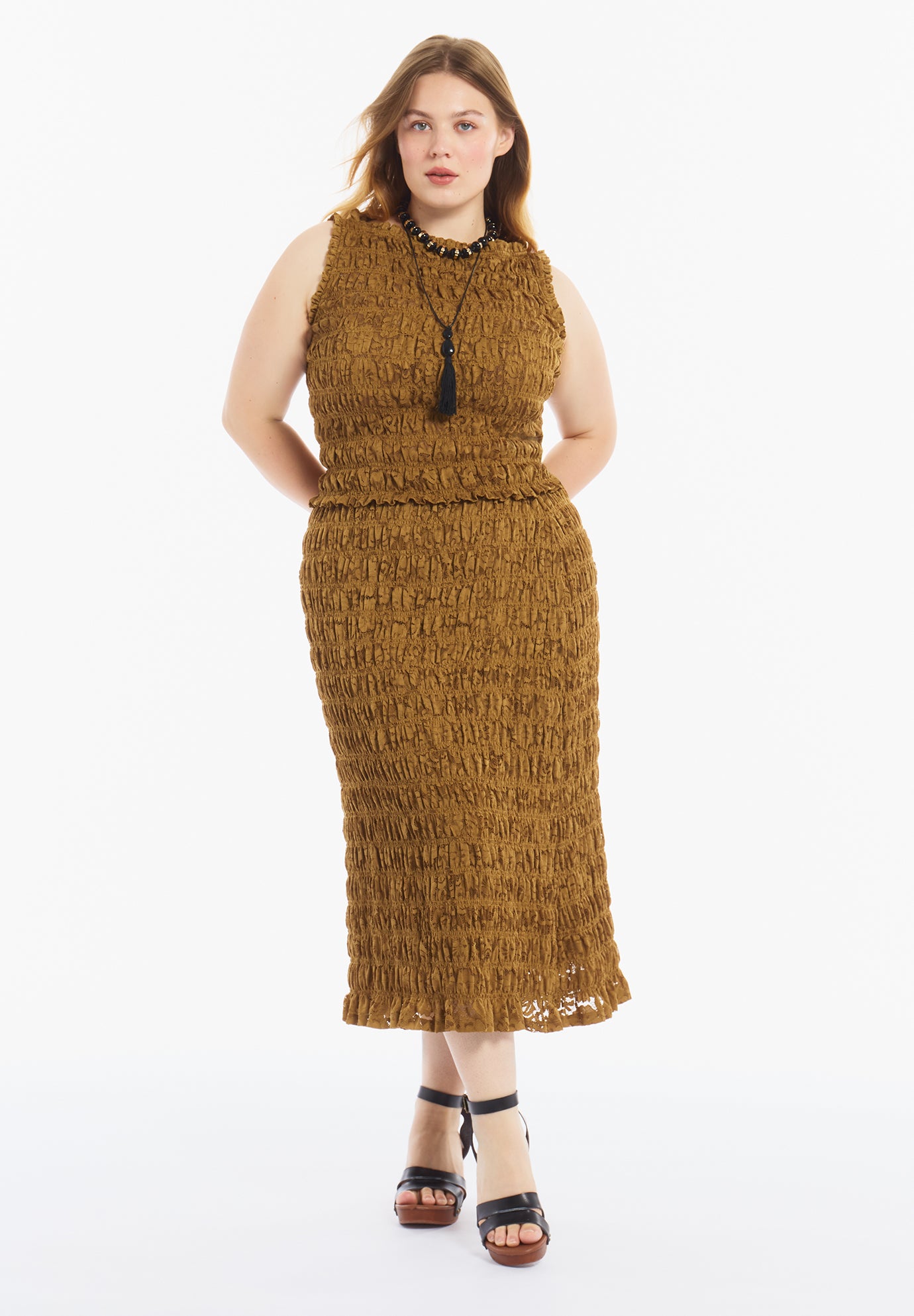 Sleeveless Smocked Lace Knit Top image number 1