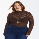 Floral Lace Mesh Funnel Neck Top image number null