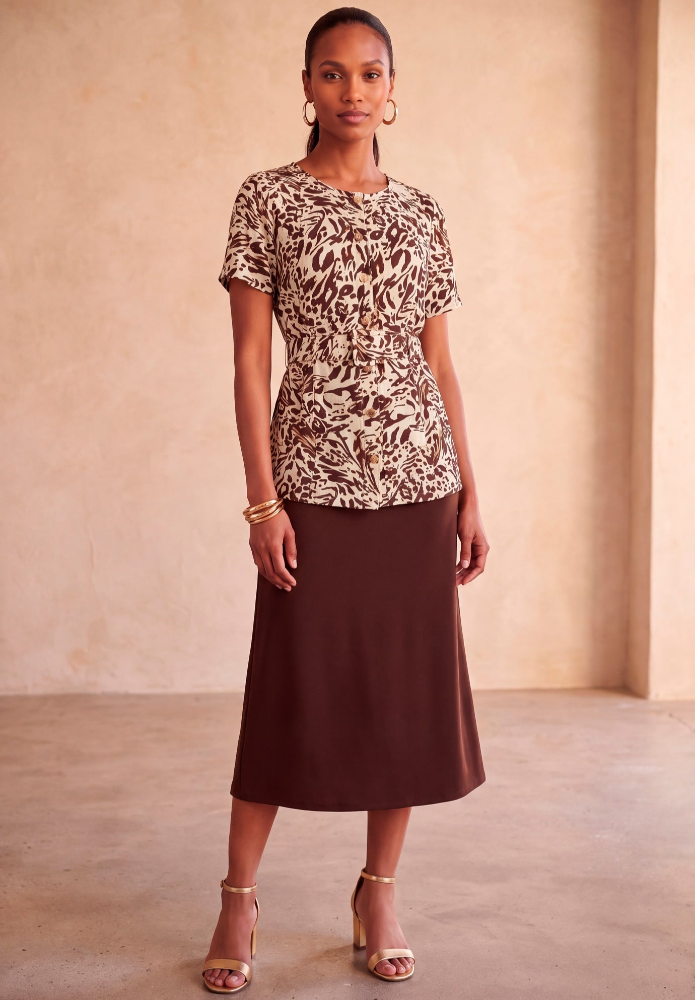 Stretch Knit Crepe Belted Skirt Set image number 0