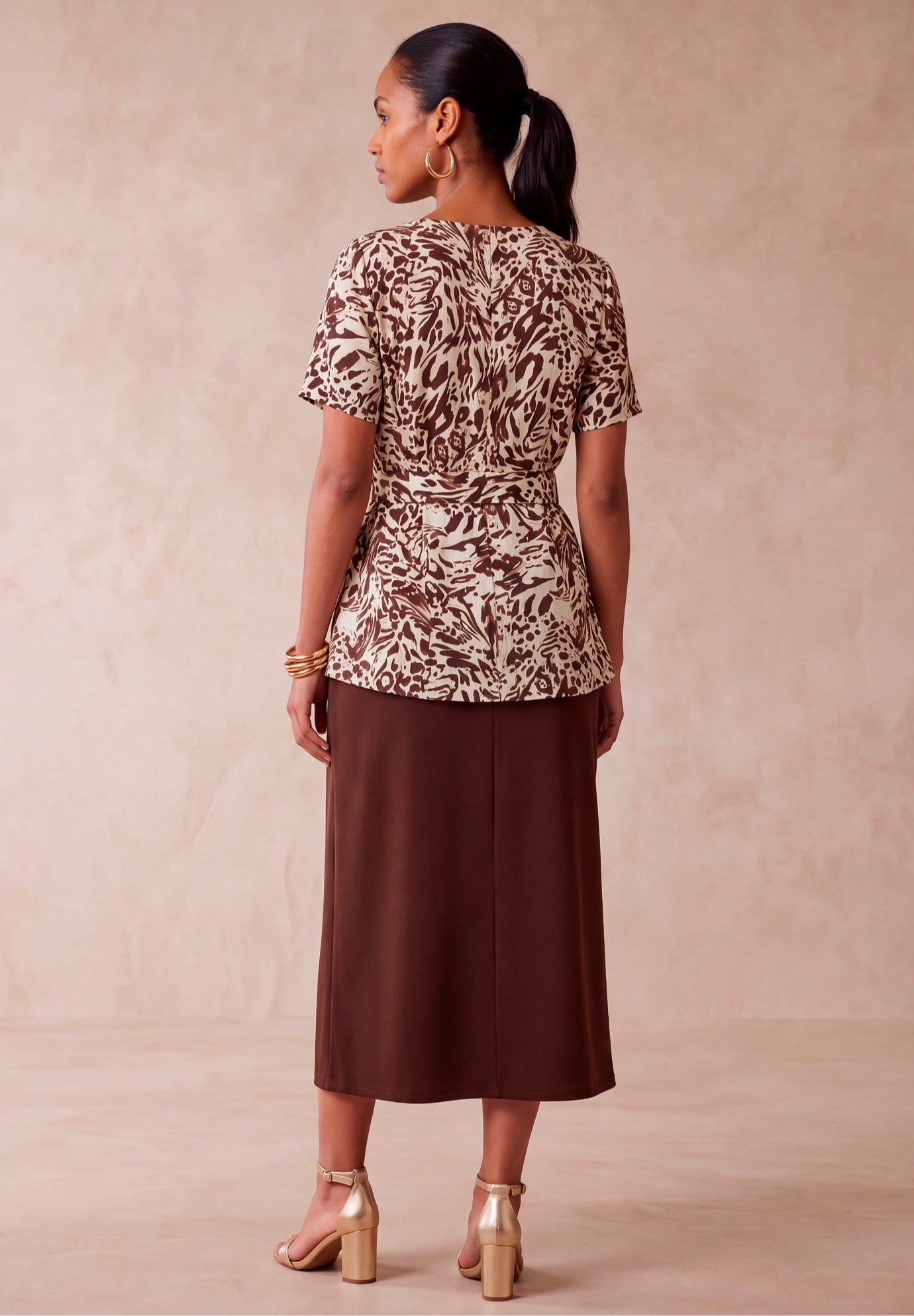 Stretch Knit Crepe Belted Skirt Set image number 1