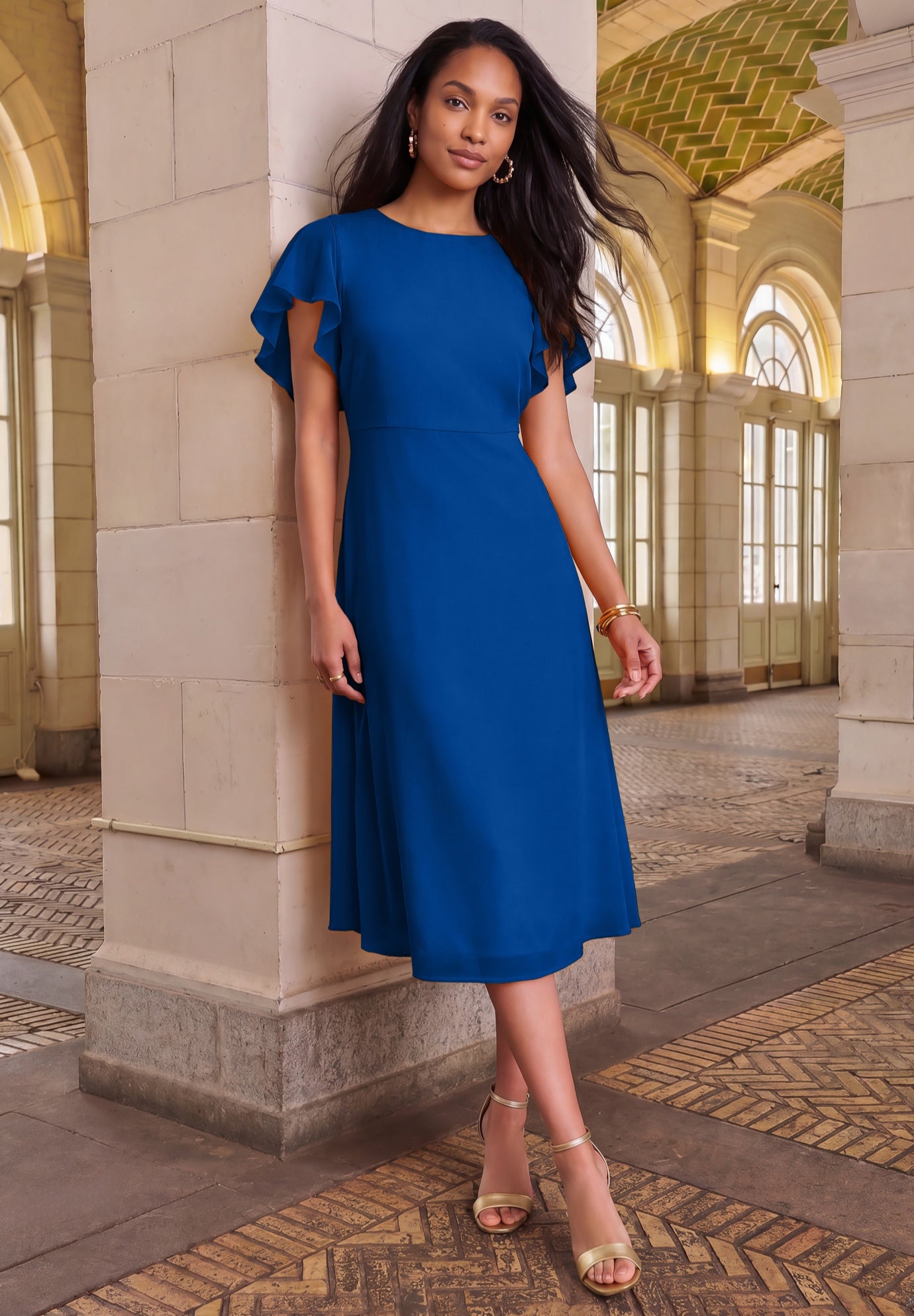 Georgette Fit-and-Flare Caplet Dress image number 0